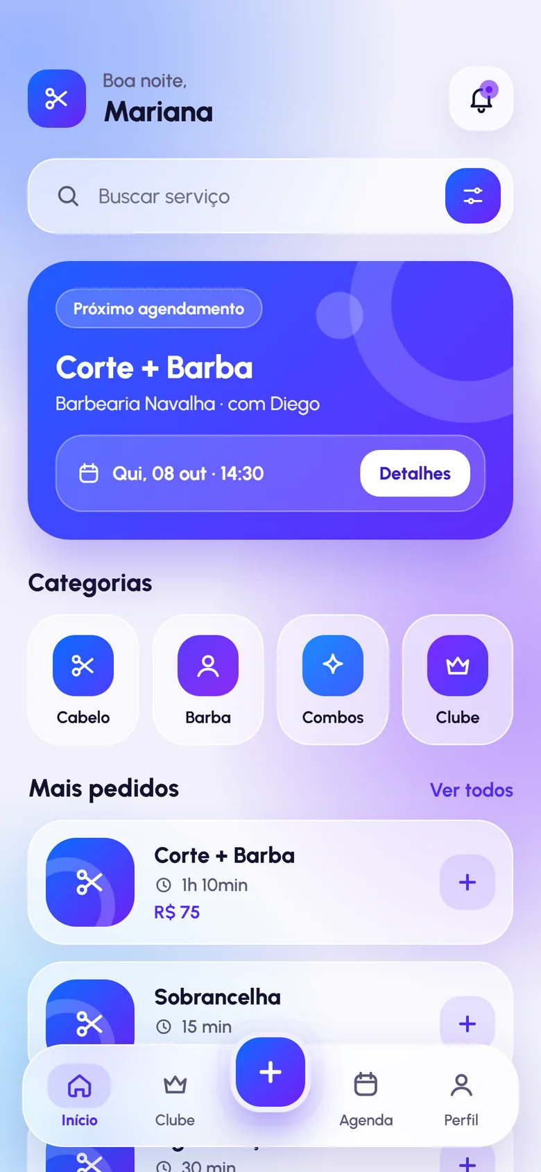 Página de agendamento online de uma barbearia no celular
